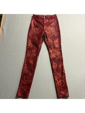 JC & JQ Jeans Womens XL Red Gold Snakeskin Print Stretch Skinny High Rise Pants